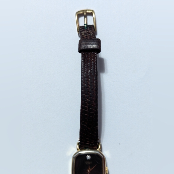 (935)Vintahe Seiko (1400-5309)Women’s Gold Tone Diamond Accent Watch Lizard Band - Picture 10 of 12